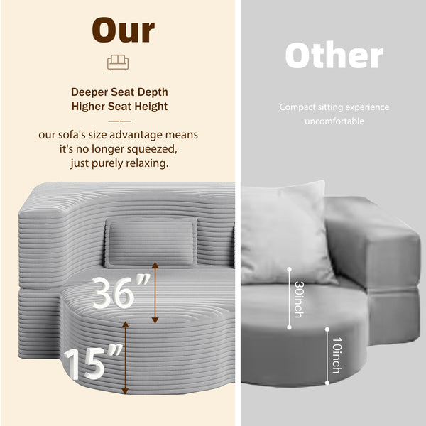 English Elm Modern Full Size Folding Sofa Bed with Plush Corduroy, 2 Pillows, 15" Foam Mattress, No Assembly Required LIGHT GREY W1885P347082