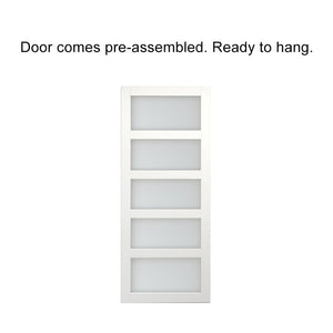 English Elm 30 in Matte Black Steel Sliding Barn Door Frosted Glass Privacy Panel with Hardware B2763P483228