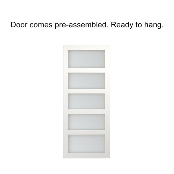 English Elm 30 in Matte Black Steel Sliding Barn Door Frosted Glass Privacy Panel with Hardware B2763P483228
