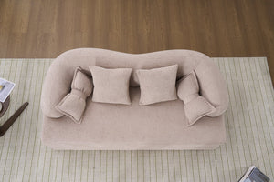 English Elm (old Sku W2231p392100) Chenille Sleeper Sofa Foldable Convertible Loveseat with Four Pillows Apricot W2231P466736