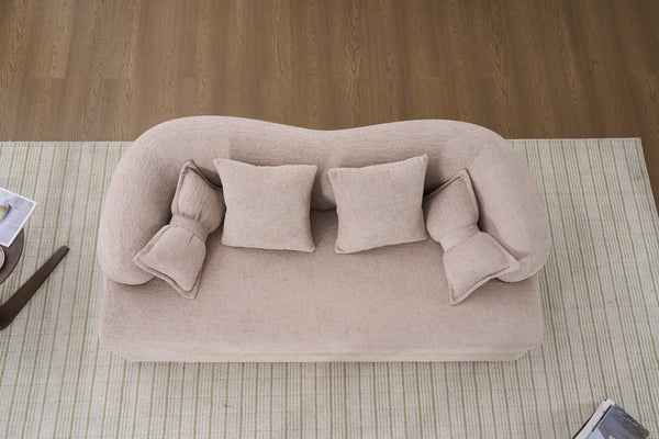 English Elm (old Sku W2231p392100) Chenille Sleeper Sofa Foldable Convertible Loveseat with Four Pillows Apricot W2231P466736