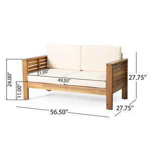 English Elm Christopher Knight Home® - Teak Acacia Wood 4-Piece Outdoor Chat Set with Water-Resistant Cream Cushions, Shutter Slat Design 70692.00-2_70844.00