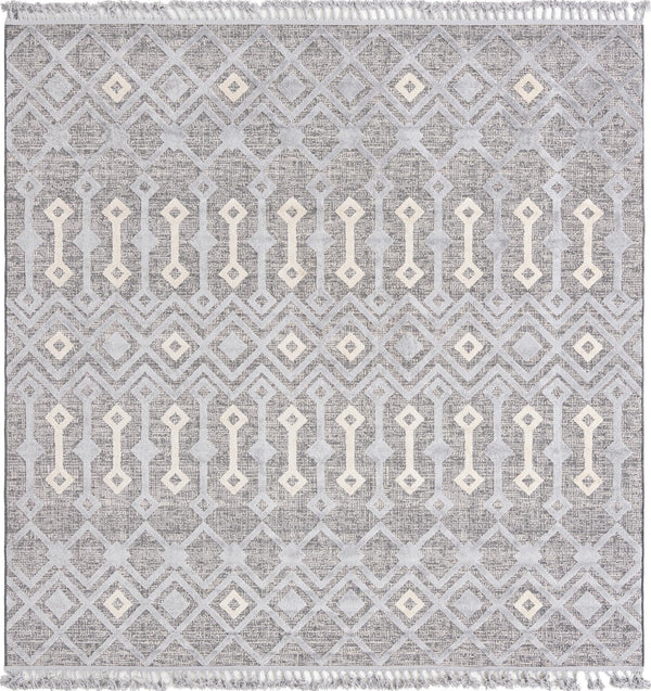 Unique Loom Arlo Lenny Machine Made Tribal Rug Gray, Ivory/Black 9' 10" x 9' 10"