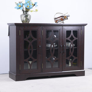 English Elm 48.66" Wide Tempered Glass Door Buffet Sideboard with Adjustable Shelves Dark Finish Ox Blood Red W2899P372746