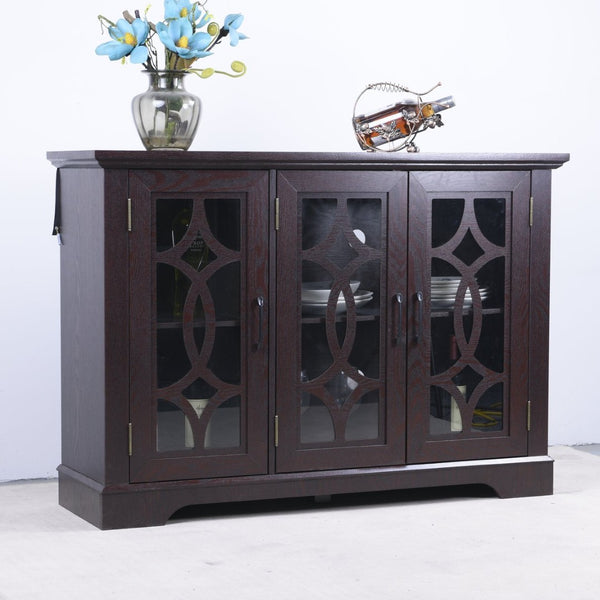 English Elm 48.66" Wide Tempered Glass Door Buffet Sideboard with Adjustable Shelves Dark Finish Ox Blood Red W2899P372746