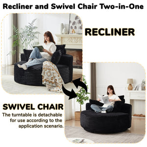 English Elm 55''l 55'l Faux Rabbit Fur Barrel Swivel Chair Cozy 360 Rotation Lounge Seat for Bedroom Black W834S00597