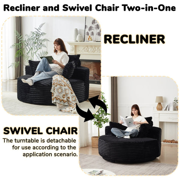 English Elm 55''l 55'l Faux Rabbit Fur Barrel Swivel Chair Cozy 360 Rotation Lounge Seat for Bedroom Black W834S00597