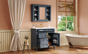 English Elm 36'' Modern Bathroom Vanity Set With Sink, Mirror & 6 Open Shelves - Stylish Storage Solution! N710S236006C