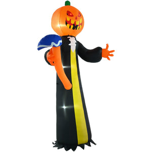 English Elm Outsunny 10Ft Inflatable Pumpkin-Head Ghost Decoration With Hammer - Led Yard Display For Halloween Fun W2225P229266-GIGA