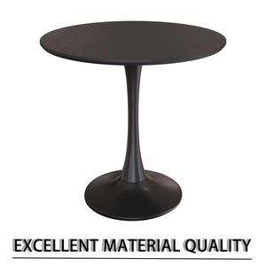 English Elm 31.5" Black Round Tulip Dining Table Set With 2 Ergonomic Leather Chairs - Modern Mid-Century Design W2189S00709