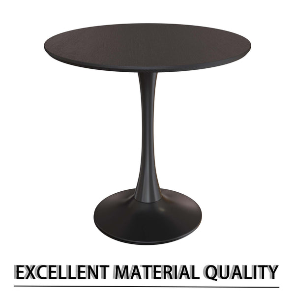 English Elm 31.5" Black Round Tulip Dining Table Set With 2 Ergonomic Leather Chairs - Modern Mid-Century Design W2189S00709