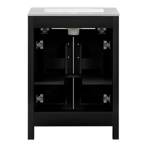 English Elm 24"Bathroom Luxurious Space-Saving Vanity with Ceramic Sink, Solid Wood Frame, Soft-Close Doors and Storage Black N729P183716B