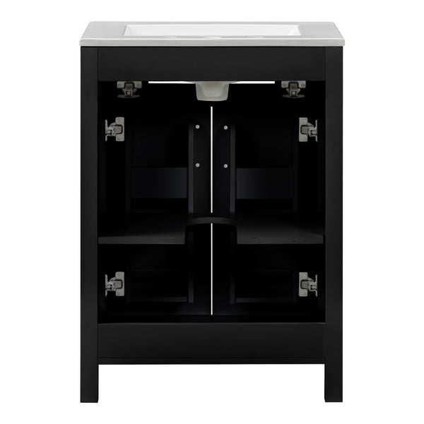 English Elm 24"Bathroom Luxurious Space-Saving Vanity with Ceramic Sink, Solid Wood Frame, Soft-Close Doors and Storage Black N729P183716B