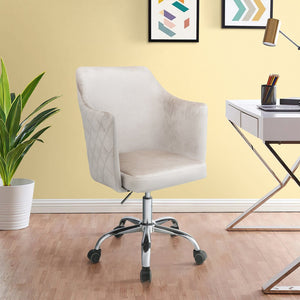 English Elm Champagne Velvet Swivel Office Chair with Chrome Base, Casters & Sloped Arms for Luxe Comfort and Mobility B062P182758