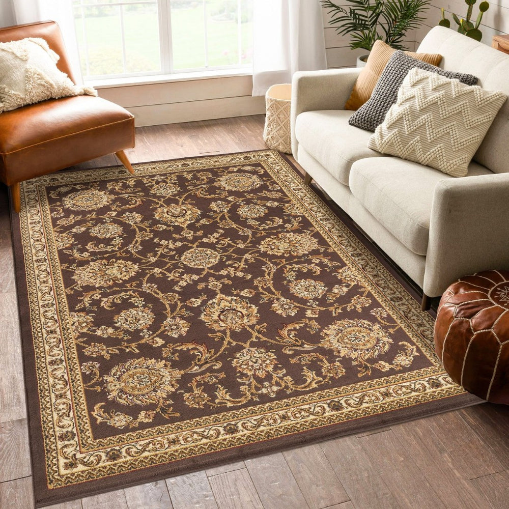 English Elm Classic Earth Tone Traditional Area Rug Low Pile for Living Room or Dining Space B186P452287