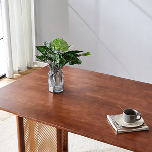 English Elm Chinese country retro solid dining table with imitation rattan legs, solid rubber frame, versatile desk Walnut W1151P154595