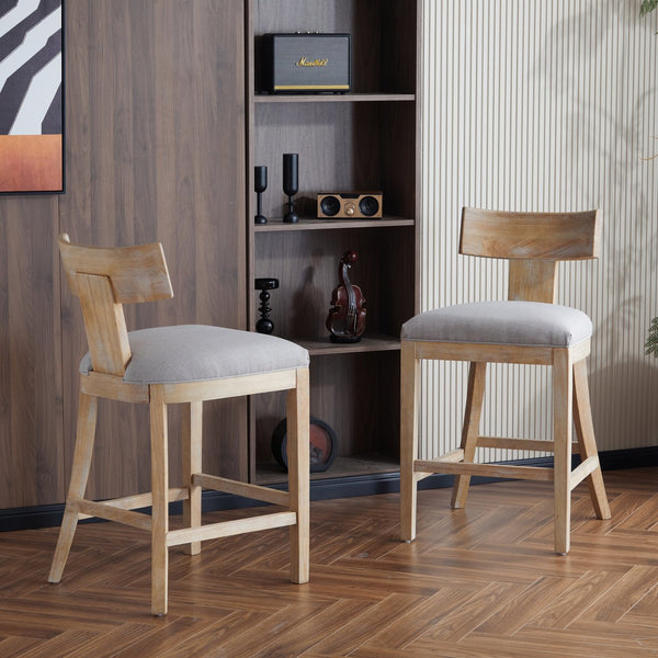English Elm Christopher Knight Home® - 27" Ergonomic Upholstered Counter Stools Set of 2 with Solid Rubber Wood Frame, Farmhouse Comfort and Footrest Natural 74604.00PEBLN