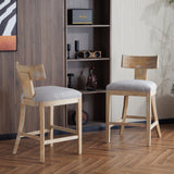 Christopher Knight Home® - Noble House - - 27" Counter Stools Set Of 2, Upholstered Counter Height Bar Stools With Solid Rubber Wood Frame, Backrest, Footrest, Armless Barstools For Home Bar, Kitchen Counter, Pebble Linen & Natural