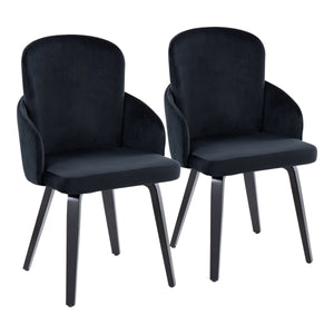 English Elm Dahlia Modern Dining Chair Set Of 2 In Black Velvet & Bent-Wood With Gold Accents For Chic Decor B202S01210