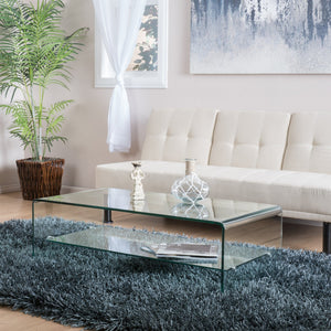 English Elm Christopher Knight Home® - RAMONA Tempered Glass Coffee Table with Shelf - Modern Clear Waterfall Sides, Aluminum Base, 46"L 54984.00