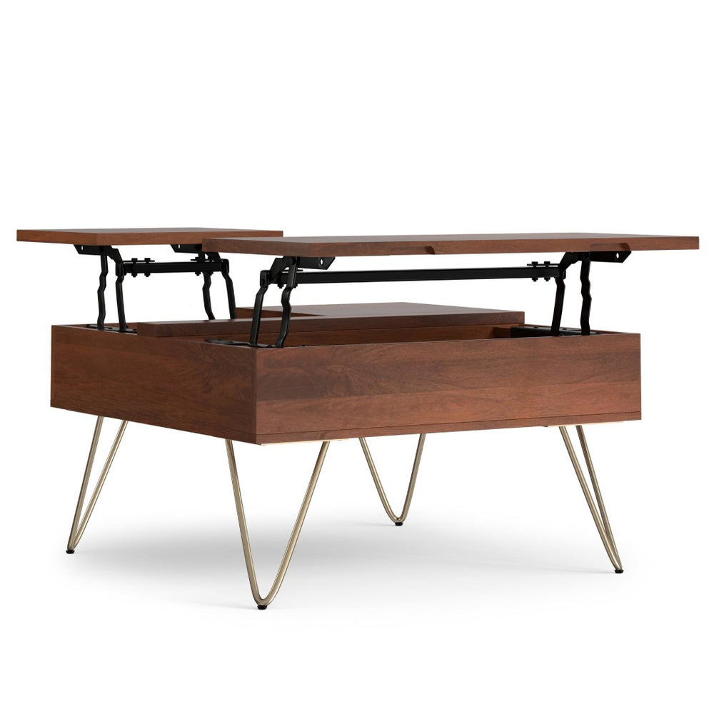 English Elm Hunter Solid Mango Wood Lift Top Coffee Table with Gold Hairpin Legs for Living B136P429104