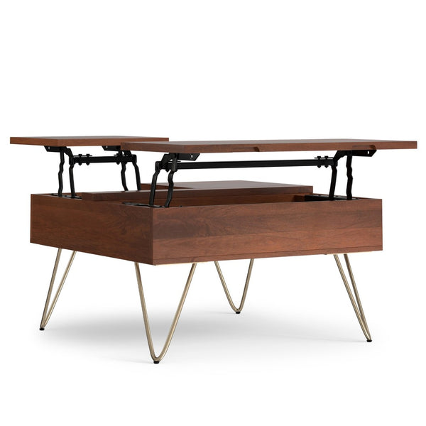 English Elm Hunter Solid Mango Wood Lift Top Coffee Table with Gold Hairpin Legs for Living B136P429104