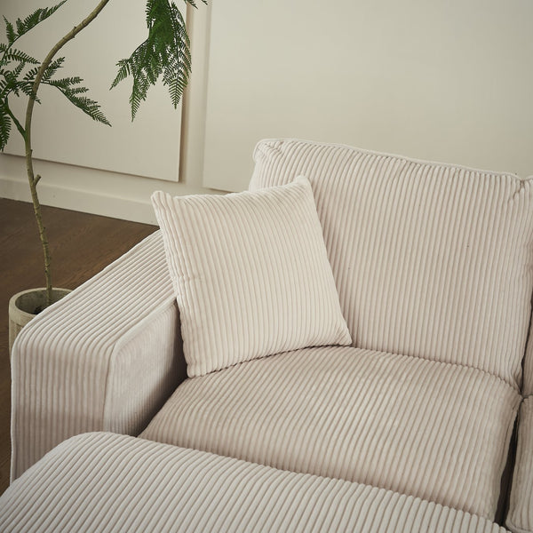 English Elm Modern U Shaped 6-Seat Sectional Sofa with Ottoman and 3 Toss Pillows, Corduroy Modular Comfort and Durable Frame White W2363S00039