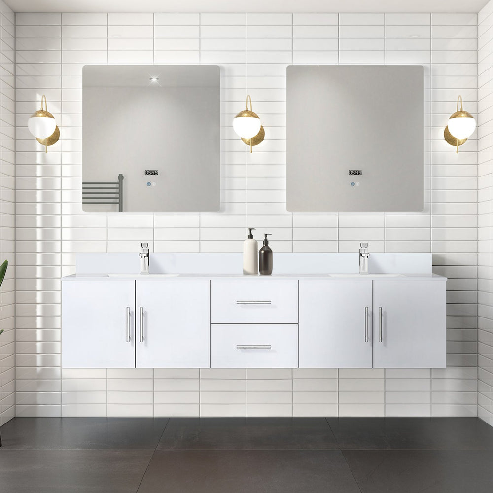 English Elm Glossy Solid Wood Double Bath Vanity 80" x 22" with Cultured Marble Top, Soft-Close Drawers, White B2731P258742