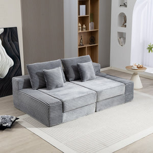 English Elm Double Cloud Plush Chaise Lounge Sofa Bed with Deep Seat, No Assembly, Ultra-Soft Corduroy Comfort Gray W794S00006