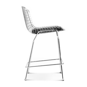 English Elm Set of Two Bertoia Bar Stools Black Frame — Sleek PU Leather Seats, Polished #304 Stainless Steel, 35" H B353P375965