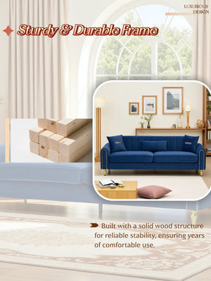 English Elm FX-P11-RB Modern 87.4" Upholstered 3-Seater Sofa with Plush Fabric, Pocket Coil Comfort & Pillows W576P360572