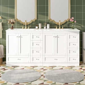 English Elm 72 Shaker Bathroom Vanity 72" Double-Sink Freestanding with Ceramic Basin, Soft-Close Drawers & Doors White N729P000010K