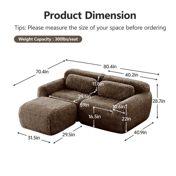 English Elm L-shaped Plush Sectional Sofa Boneless Cloud Comfort Floor Lounge with Chaise for Bedroom Chocolate W714S01538