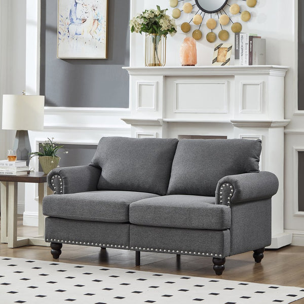 English Elm 59.5" Modern Classic Loveseat Sofa with Storage, Solid Wood Frame, Coil Springs & Removable Covers Grey W1097S00170