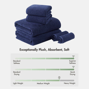 JLA Home Madison Park - 100% Cotton 6-Piece Quick-Dry Diagonal Rib Towels, 503 GSM Ultra-Soft Zero-Twist Plush Set for Bath MP73-8856