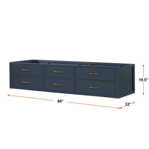 English Elm Blue Midcentury Double Bath Vanity 84" W x 22" D - Wood, Soft-Close Drawers, Fully Assembled B2731P258145