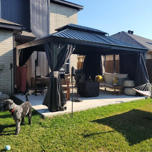 English Elm 12' x 16' Hardtop Gazebo Durable Aluminum Frame with Double Steel Roof, Curtains, Netting, Patio Oasis W1859S00163
