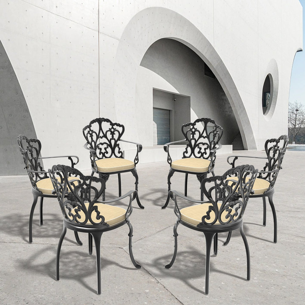 English Elm Cast Aluminum Patio Dining Chair Set Of 6 – Stylish Black Frame With Weather-Resistant Cushions W1710P166007