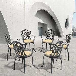 English Elm Cast Aluminum Patio Dining Chair Set Of 6 – Stylish Black Frame With Weather-Resistant Cushions W1710P166007