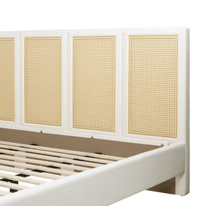 English Elm Jennifer Taylor Home - Toscana King Platform Bed - Elegant Upholstered Cane Back Design In Antique White For Versatile Style B2719P385737