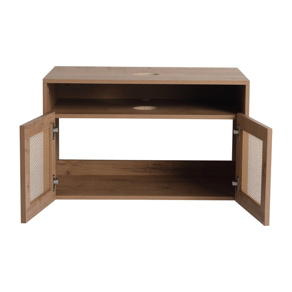English Elm 30" Imitative Oak Wall-Mount Vanity Cabinet, 2 Soft-Close Doors, Scratch & Water-Resistant Plywood Finish W999P342103