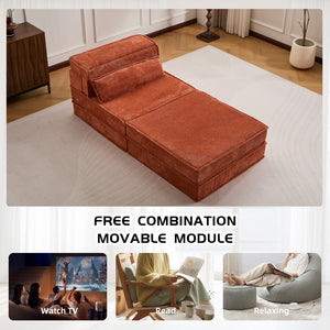 English Elm Compression Modular Floor Sofa Bed – Versatile, Cozy, No Assembly Required With Pillow & Ottoman, Orange W3723S00042