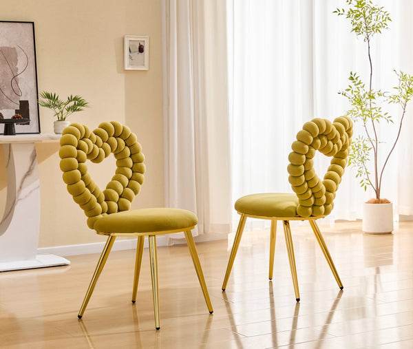 English Elm Unique Heart Shaped Bubble Tufted Velvet Accent Chair Glam Metal Frame Vanity Seat Gold,Yellow W3875P446140