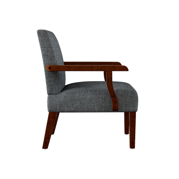 English Elm Fabric Accent Arm Chair Set with Round Wood Side Table — Durable Hardwood Frame, Cozy Seating for Small Spaces Grey W1420P188103