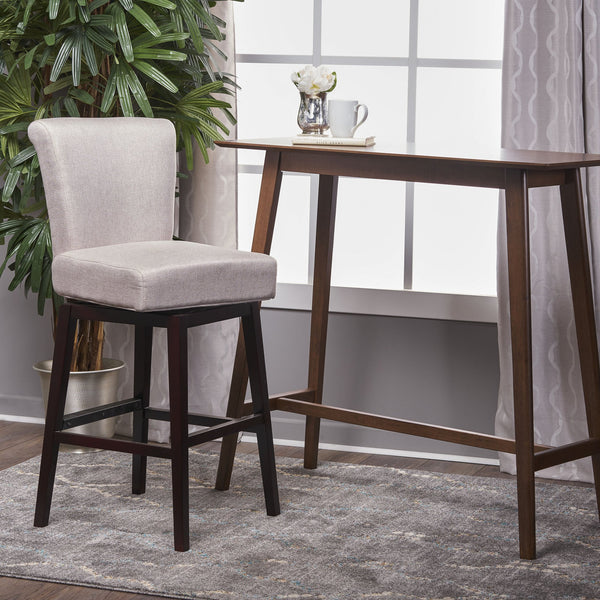 English Elm Christopher Knight Home® - 30.75 Swivel Bar Stool with Linen Fabric Cushion and Wooden Legs — Cozy 30.75" Height Seating for Kitchen Island 57177.00FWHT
