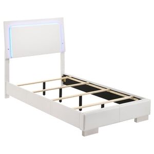 English Elm Dulcey White High Gloss 4-Piece Twin Bedroom Set With Led Lighting, Storage & Faux Leather Comfort B062S01336