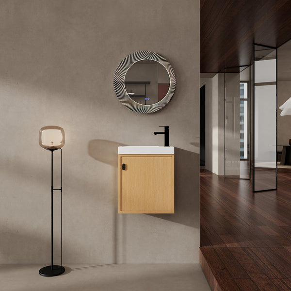 English Elm 18.5" Stylish Wall-Mounted Bathroom Vanity With Durable Resin Sink, Soft-Close Door, Space-Saving Design W1972P362138