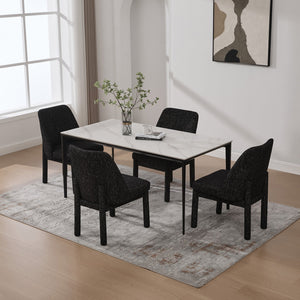 English Elm 21.46" Modern Chenille Dining Chair Set of 4 with Curved High Back, Rubberwood Legs, Comfortable Foam Seat Black+Grey W3189S00004