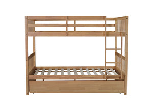 English Elm Full Over Full Rustic Bunk Bed With Trundle, Ladder, Guardrails - Versatile Space-Saver In White Oak W504S00180