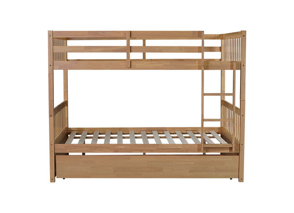 English Elm Full Over Full Rustic Bunk Bed With Trundle, Ladder, Guardrails - Versatile Space-Saver In White Oak W504S00180